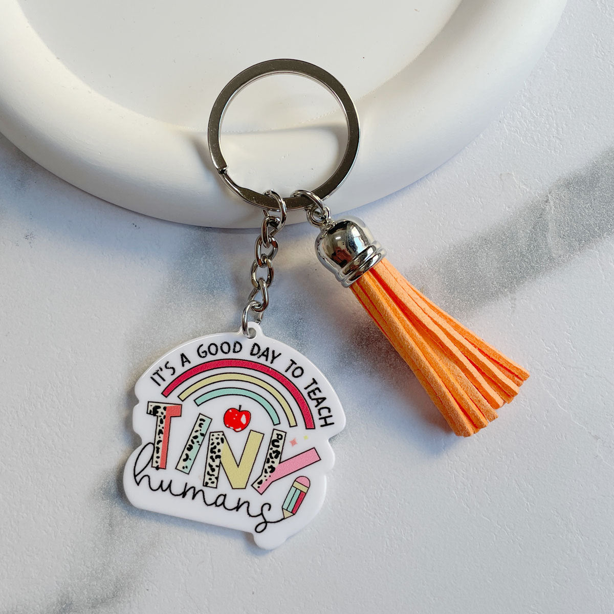 Wholesale Teacher Gifts Acrylic Letter Tassel Pendant Keychain